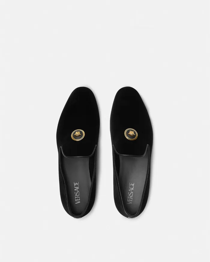 Versace Medusa Velvet Slippers Blackgold Men Loafers and Slippers