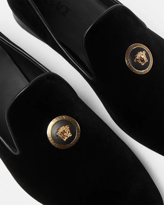 Versace Medusa Velvet Slippers Blackgold Men Loafers and Slippers