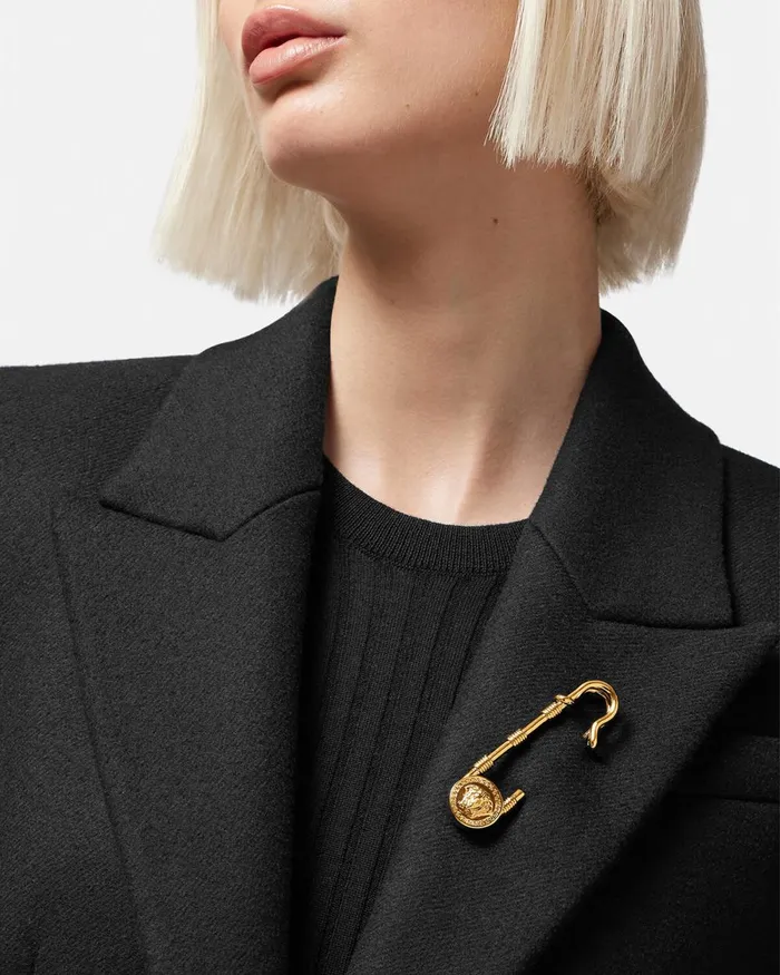 Versace Safety Pin Brooch Light Gold Women Brooches