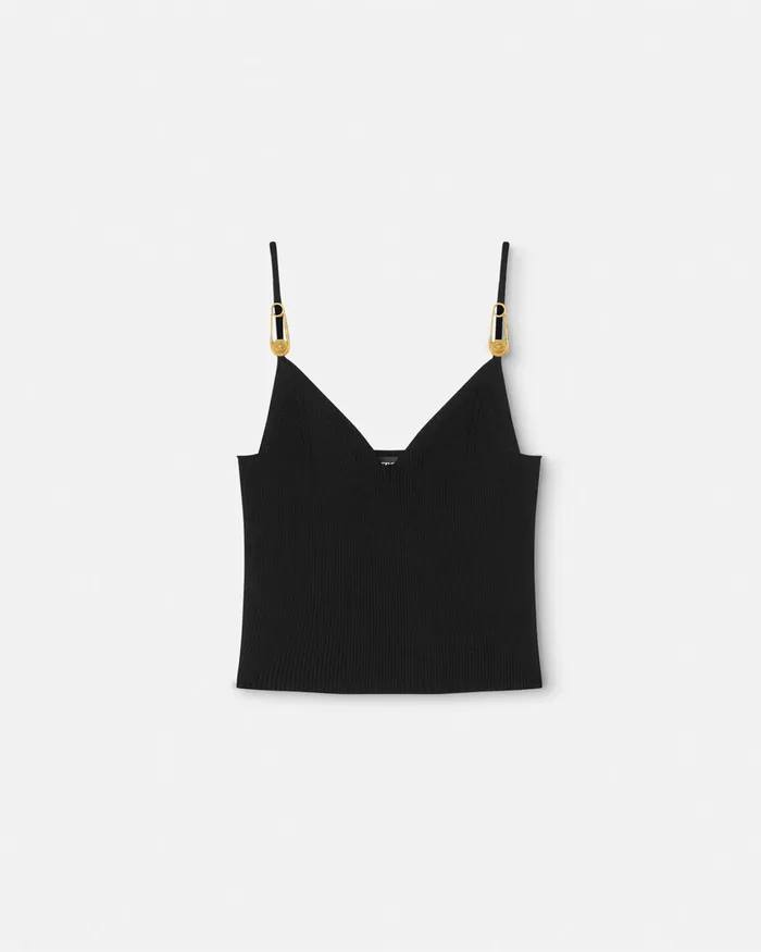 Versace Safety Pin Knit Crop Top Black Women Shirts and Tops