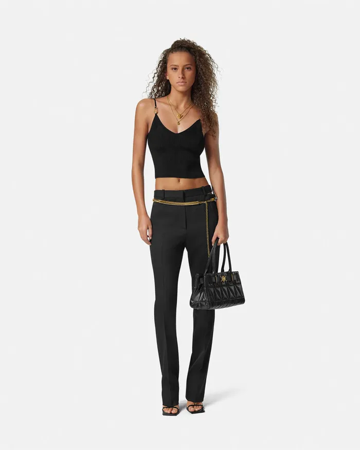 Versace Safety Pin Knit Crop Top Black Women Shirts and Tops