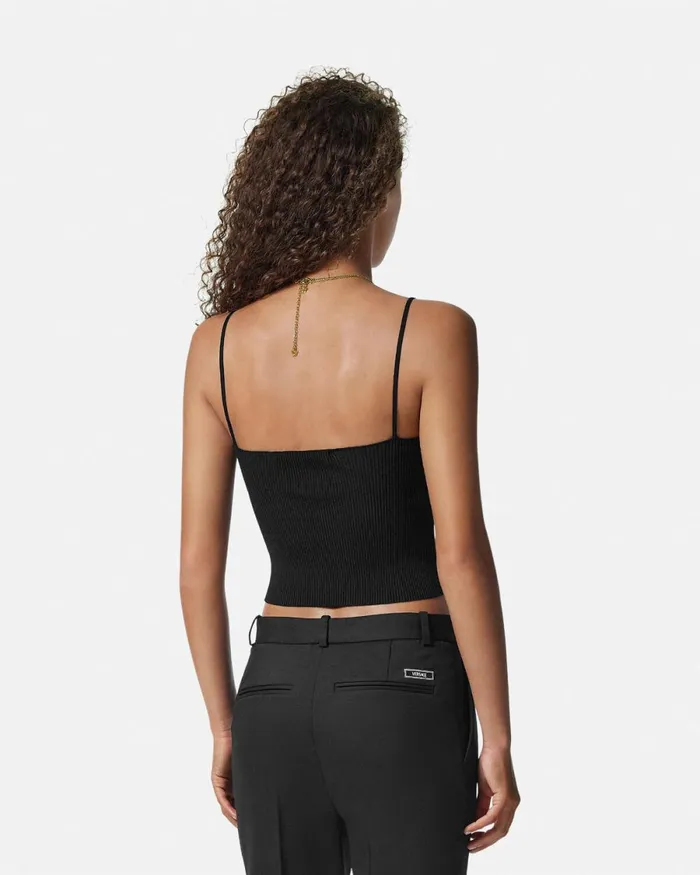 Versace Safety Pin Knit Crop Top Black Women Shirts and Tops