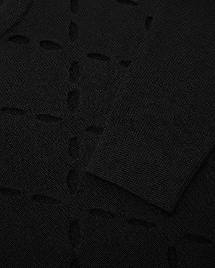Versace Slashed Merino Wool Knit Sweater Black Men Knitwear