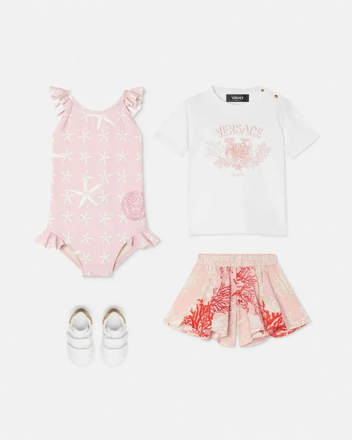 Versace Stella Marina Baby Swimsuit White Kids Underwear and Beachwear