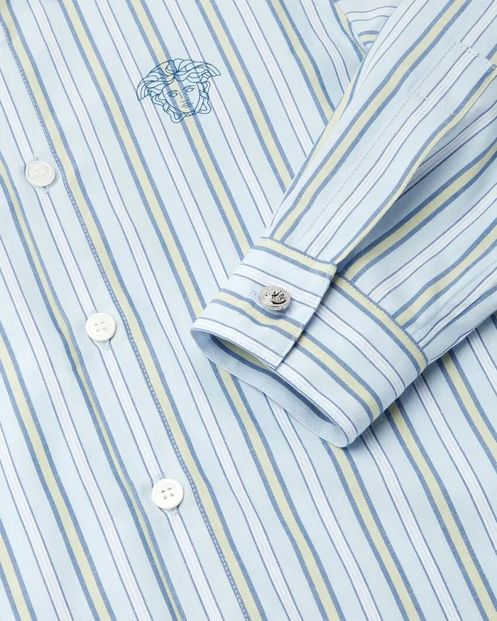 Versace Striped Medusa Shirt Light Blue Kids Shirts