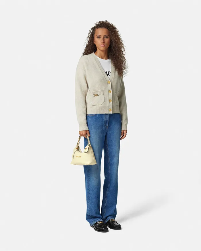 Versace Tag Hobo Handbag Yellow Women Top Handle
