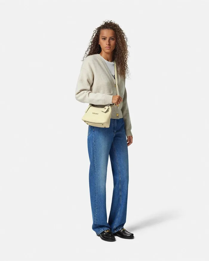 Versace Tag Hobo Handbag Yellow Women Top Handle