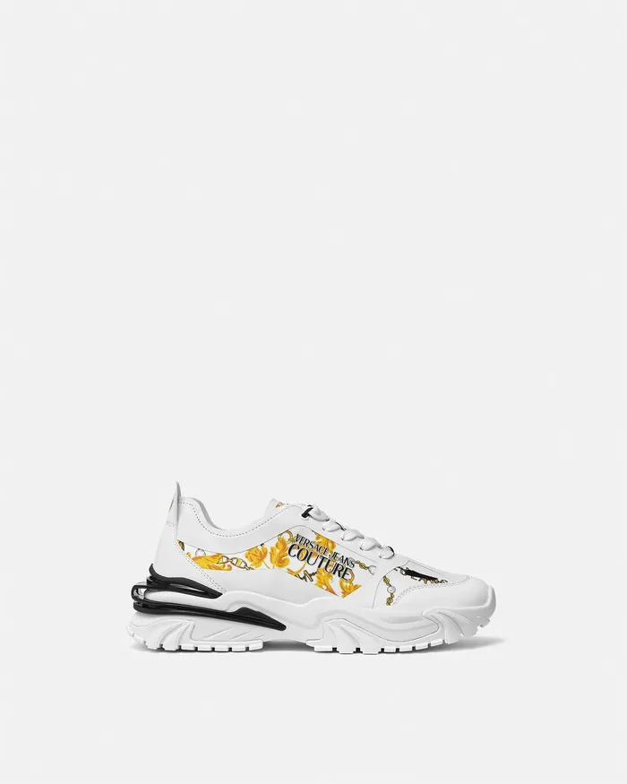 Versace Trail Trek Chain Couture Sneakers Whiteprint Men Jeans Couture