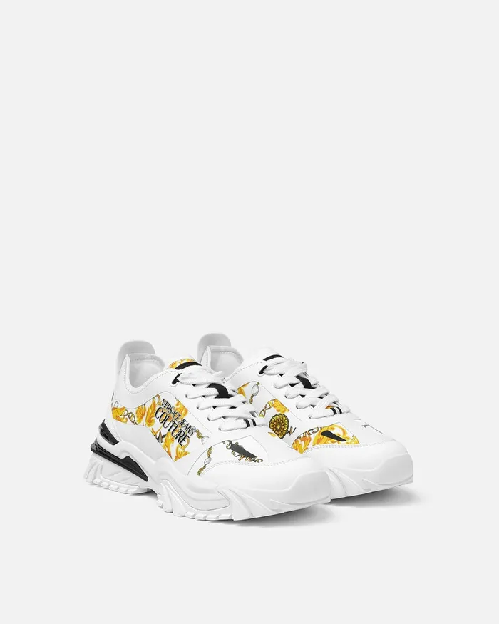 Versace Trail Trek Chain Couture Sneakers Whiteprint Men Jeans Couture