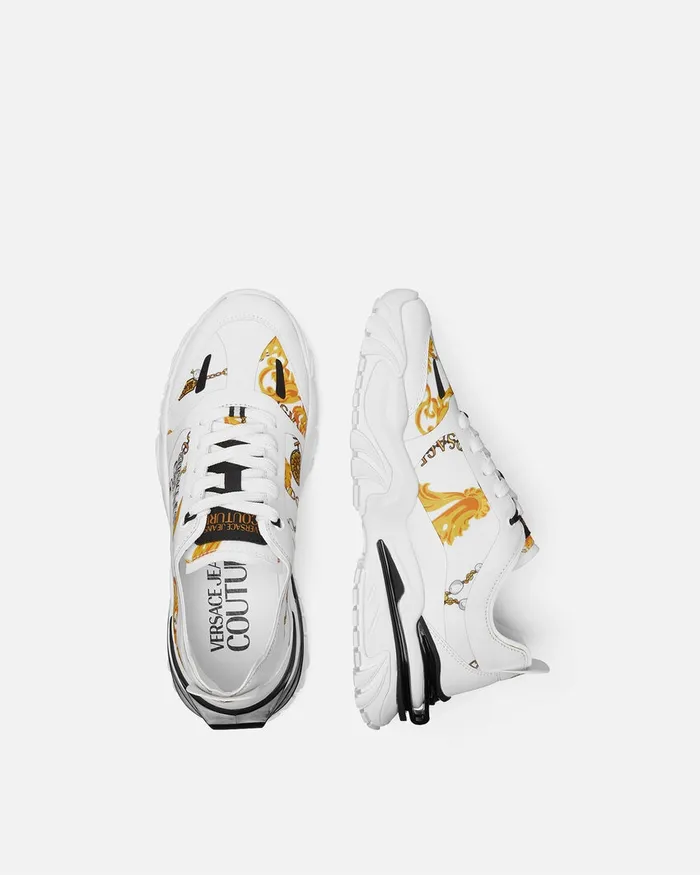 Versace Trail Trek Chain Couture Sneakers Whiteprint Men Jeans Couture