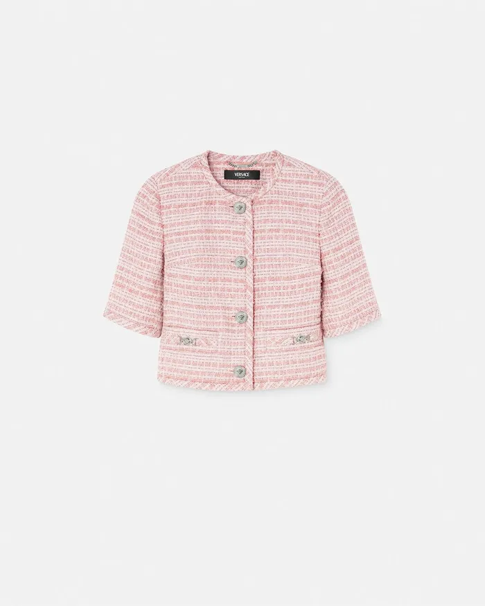 Versace Tweed Cardigan Jacket Light Pink Women Blazer and Jackets