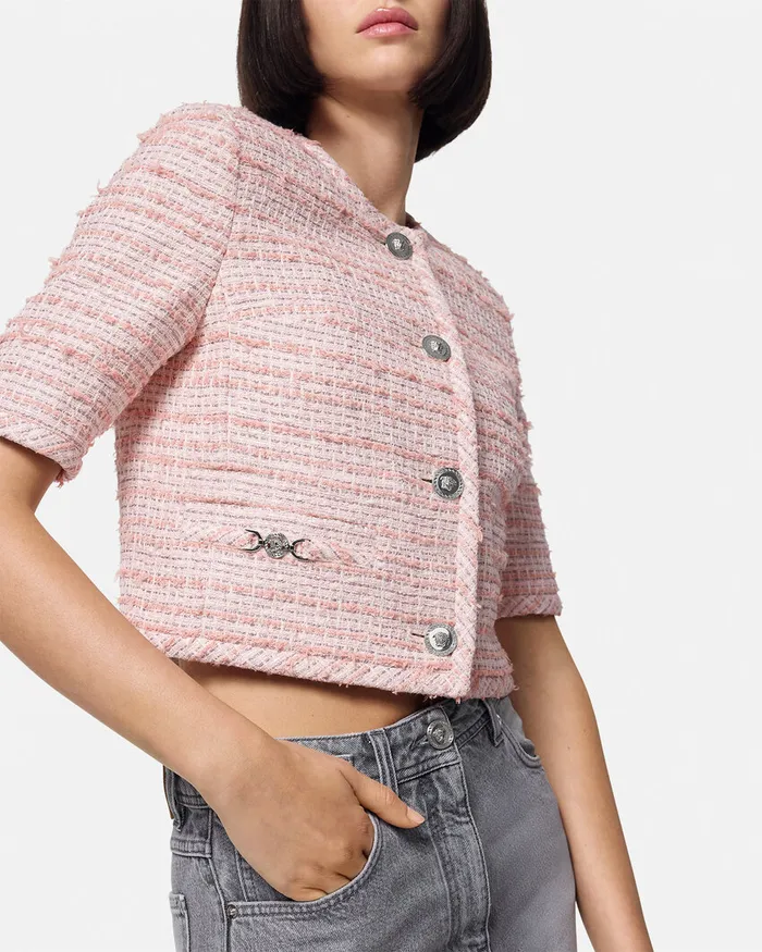 Versace Tweed Cardigan Jacket Light Pink Women Blazer and Jackets