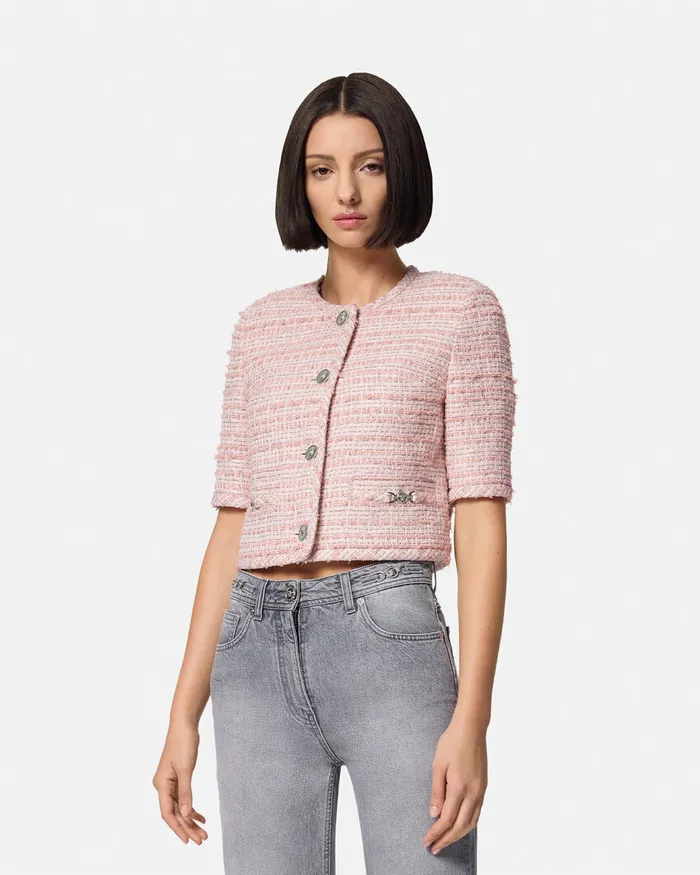 Versace Tweed Cardigan Jacket Light Pink Women Blazer and Jackets