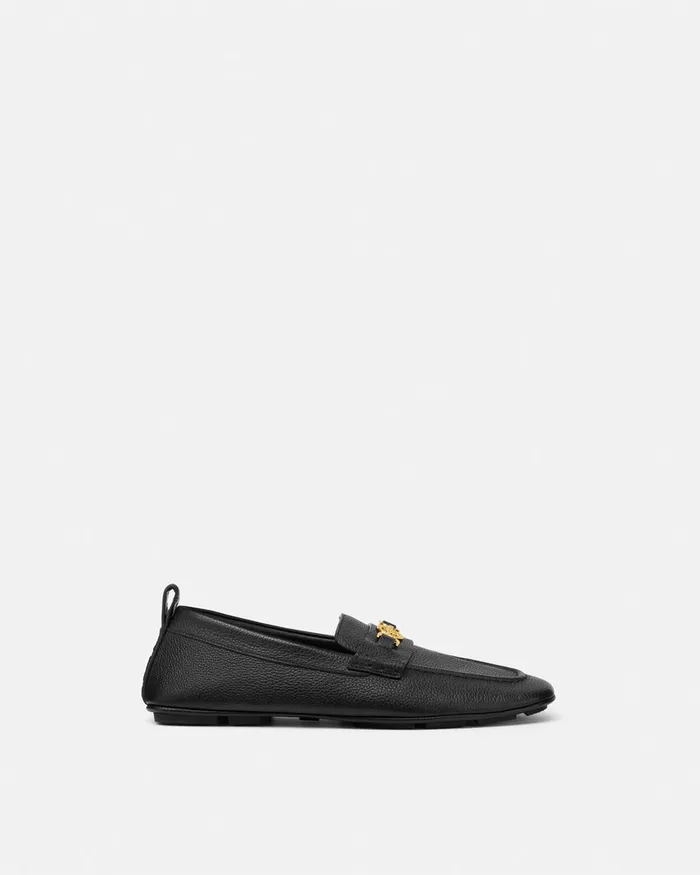 Versace Villa Driver Shoes Blackgold Men Loafers and Slippers