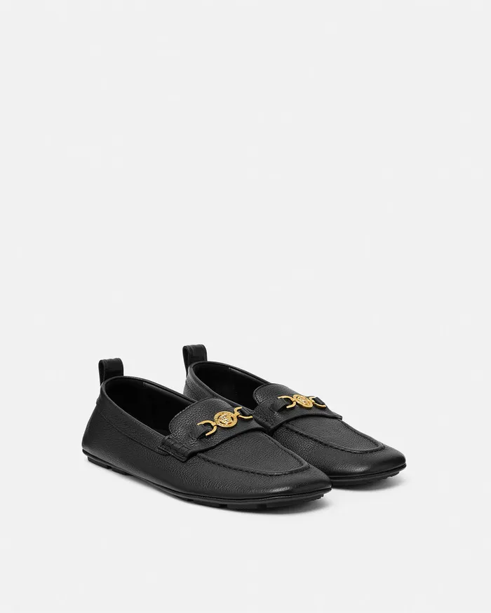 Versace Villa Driver Shoes Blackgold Men Loafers and Slippers