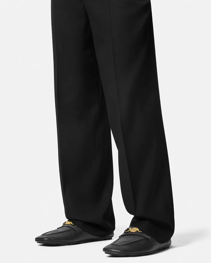 Versace Villa Driver Shoes Blackgold Men Loafers and Slippers