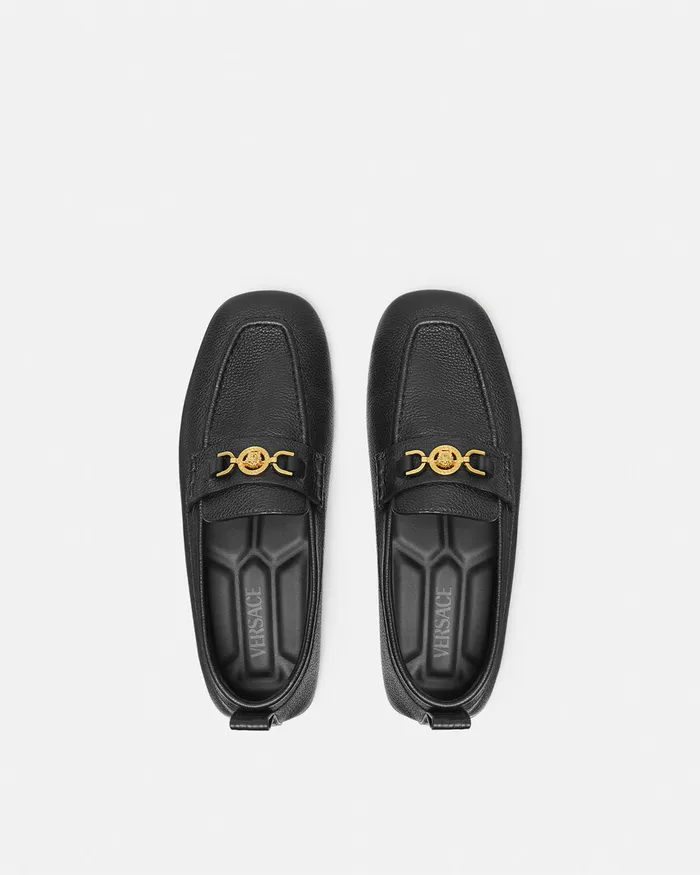 Versace Villa Driver Shoes Blackgold Men Loafers and Slippers