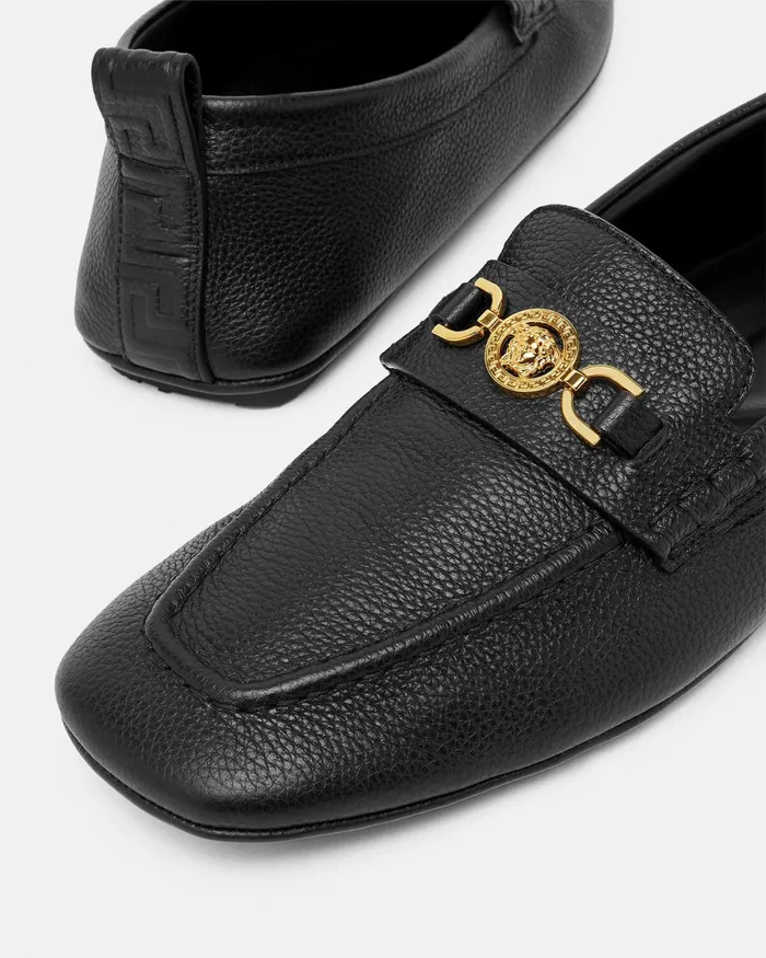 Versace Villa Driver Shoes Blackgold Men Loafers and Slippers