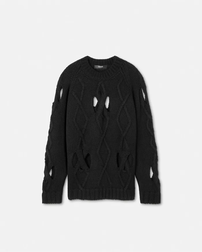Versace Wool Cutout Sweater Black Men Knitwear
