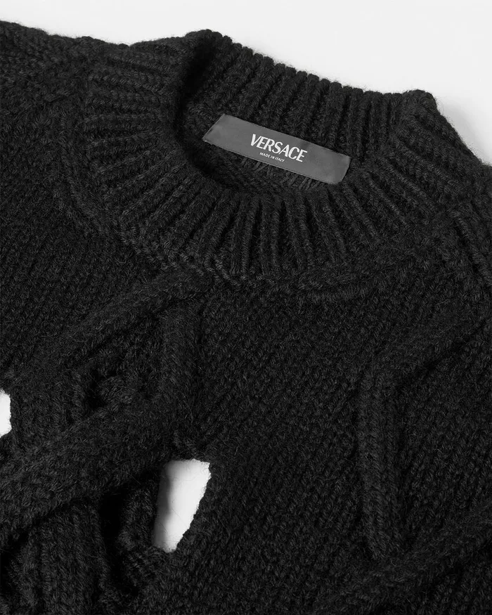 Versace Wool Cutout Sweater Black Men Knitwear