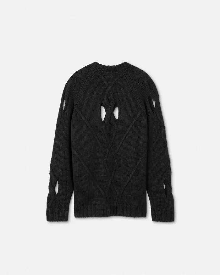 Versace Wool Cutout Sweater Black Men Knitwear