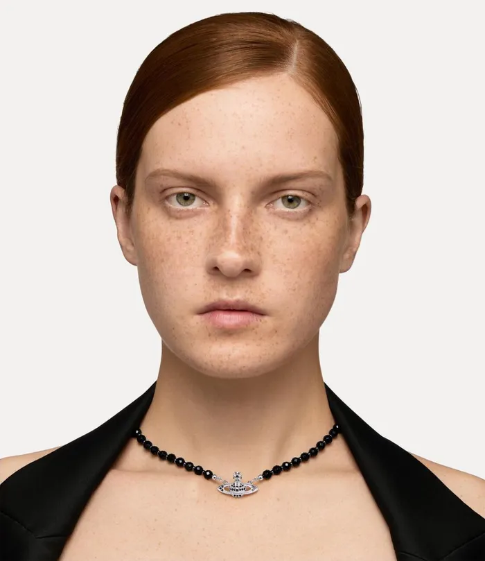 Vivienne Westwood Necklaces MenWomen Messaline Choker Platinum Ruthenium Black Agate Gemstone Jet