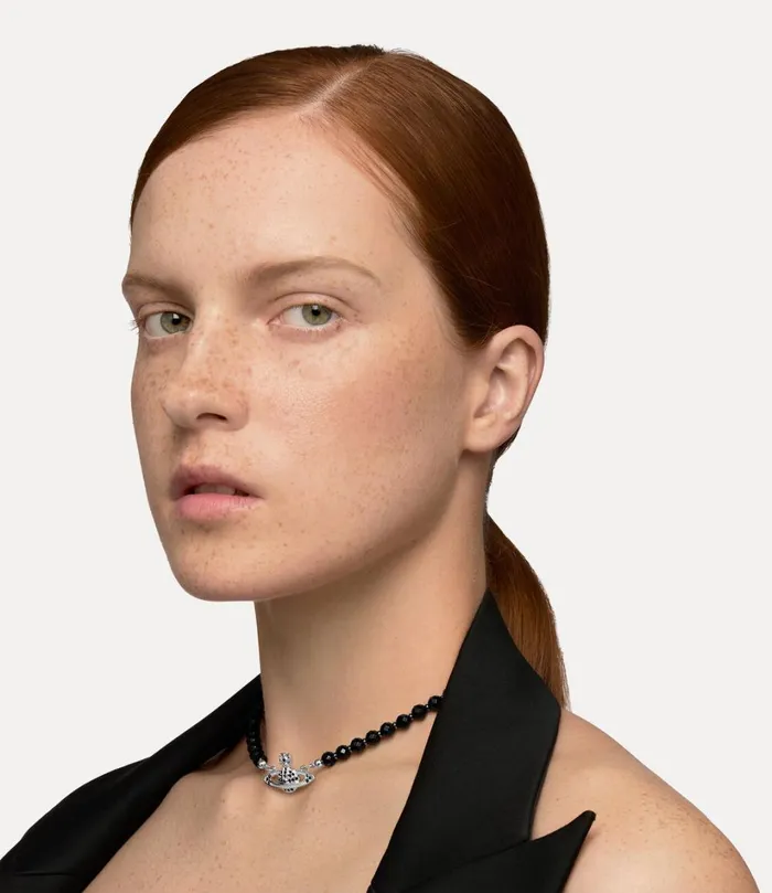 Vivienne Westwood Necklaces MenWomen Messaline Choker Platinum Ruthenium Black Agate Gemstone Jet