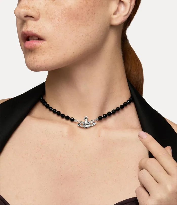 Vivienne Westwood Necklaces MenWomen Messaline Choker Platinum Ruthenium Black Agate Gemstone Jet