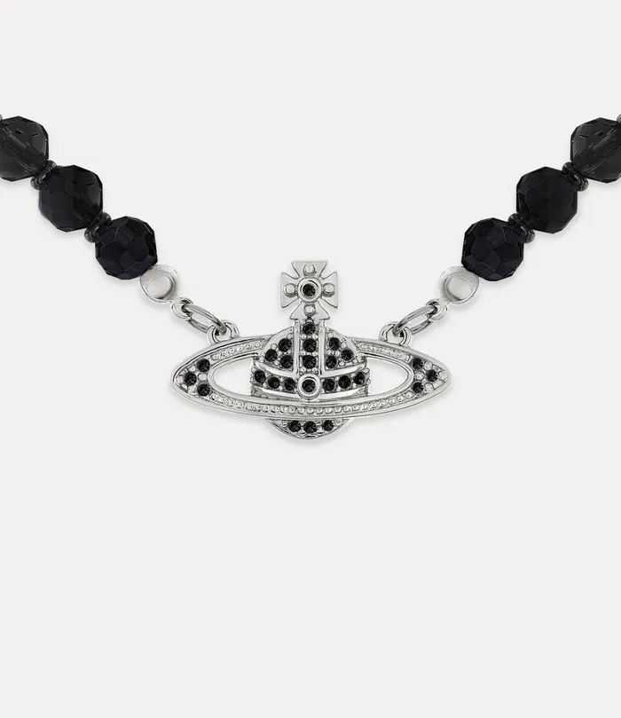 Vivienne Westwood Necklaces MenWomen Messaline Choker Platinum Ruthenium Black Agate Gemstone Jet