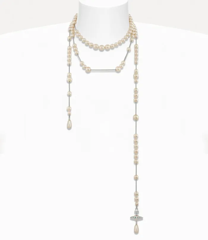 Vivienne Westwood Necklaces Women Broken Pearl Necklace Platinumpearlmulti
