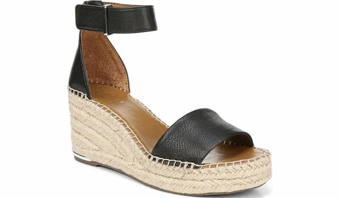 Wedges Women Franco Sarto Franco Clemens Espadrille Wedge Sandal Black Leather