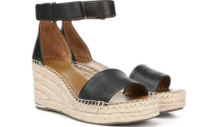 Wedges Women Franco Sarto Franco Clemens Espadrille Wedge Sandal Black Leather