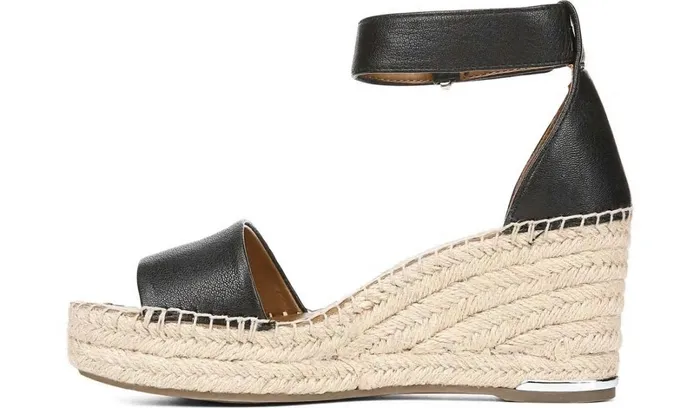 Wedges Women Franco Sarto Franco Clemens Espadrille Wedge Sandal Black Leather