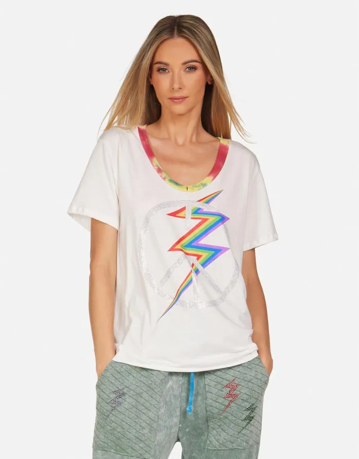 Women039s Elara Crystal Lightning Peace Milk Primary Tie Dye Lauren Moshi Short Sleeve