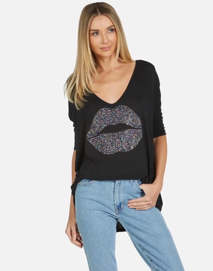 Women039s Eva Sprinkle Lip Black Lauren Moshi Long Sleeve