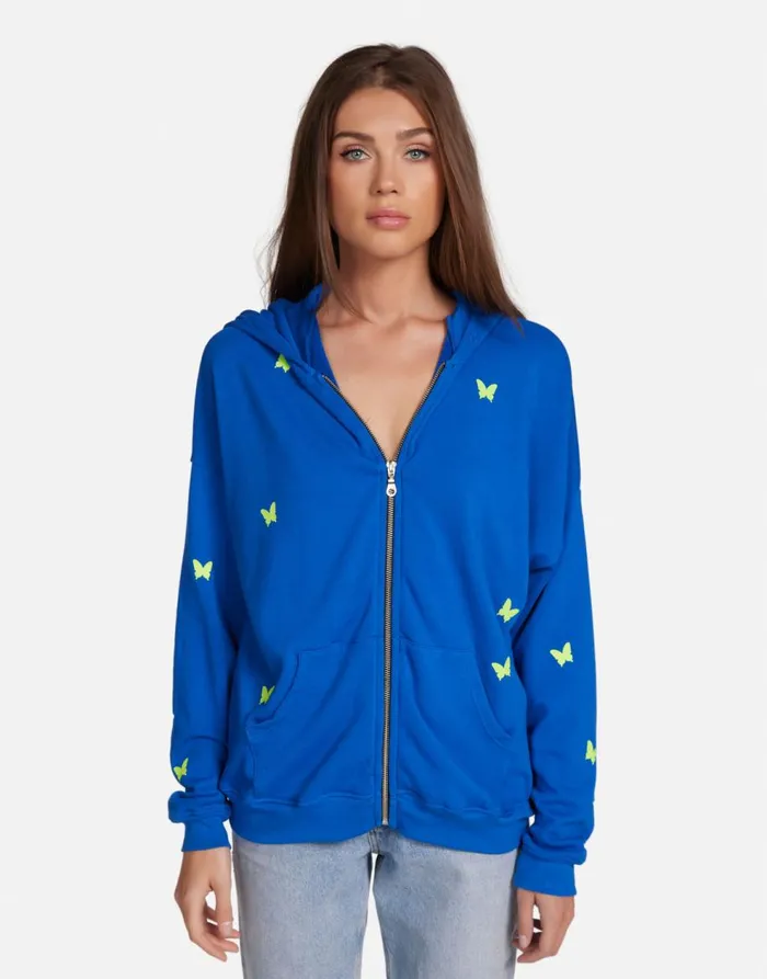 Women039s Koa Neon Peace Love Butterflies Vibrant Blue Lauren Moshi Hoodies