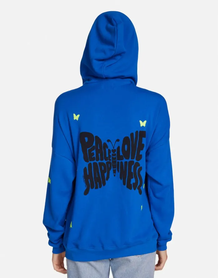 Women039s Koa Neon Peace Love Butterflies Vibrant Blue Lauren Moshi Hoodies
