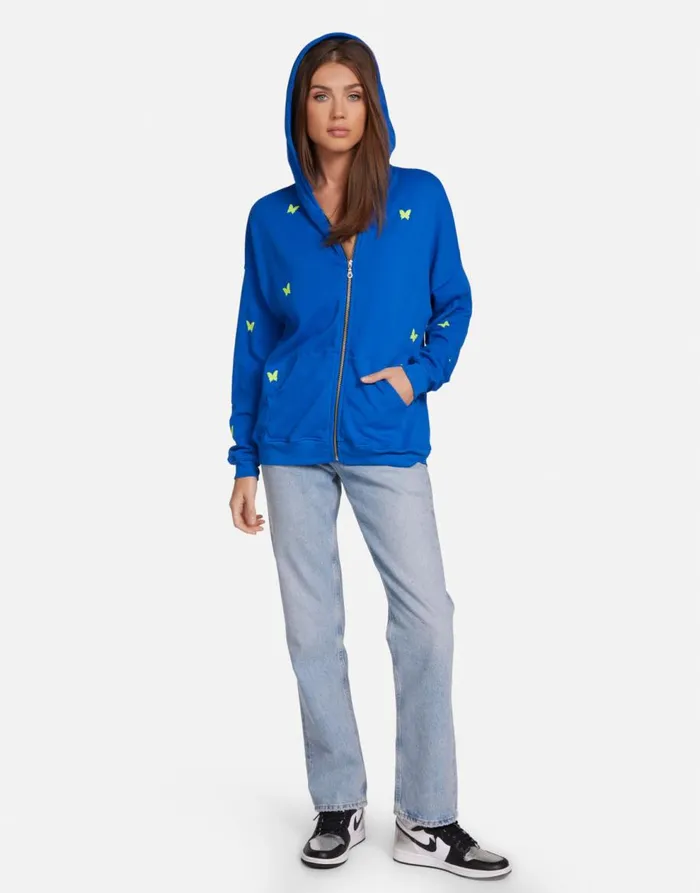 Women039s Koa Neon Peace Love Butterflies Vibrant Blue Lauren Moshi Hoodies