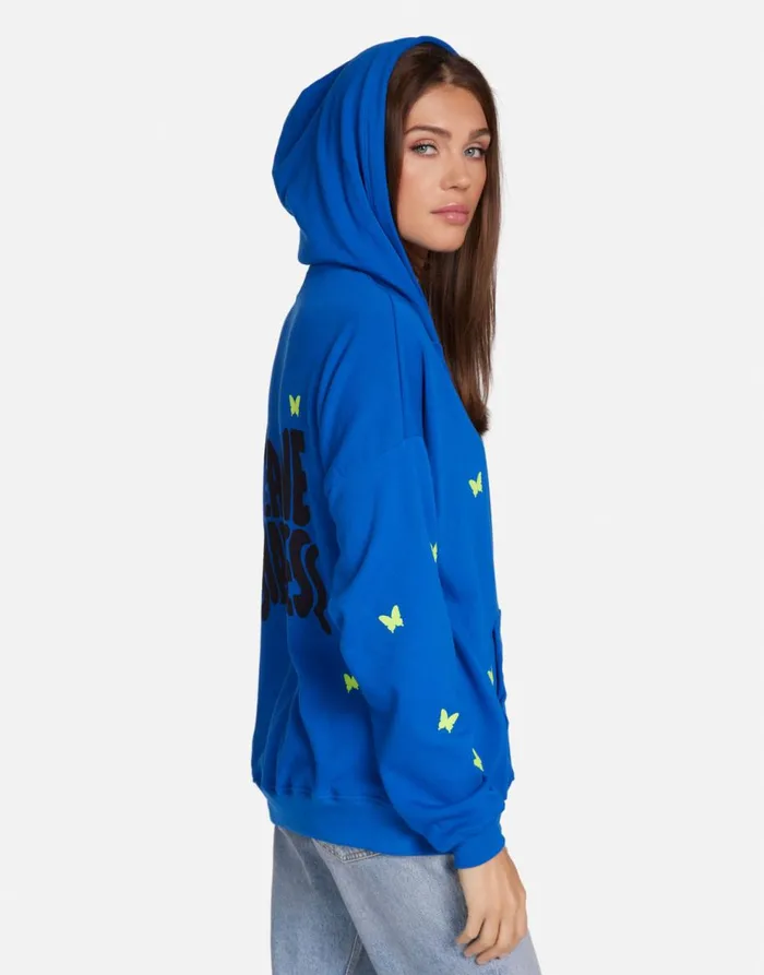 Women039s Koa Neon Peace Love Butterflies Vibrant Blue Lauren Moshi Hoodies