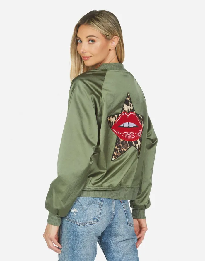 Women039s Levelle Leopard Star Lip Patch Military Leopard Lauren Moshi Jackets