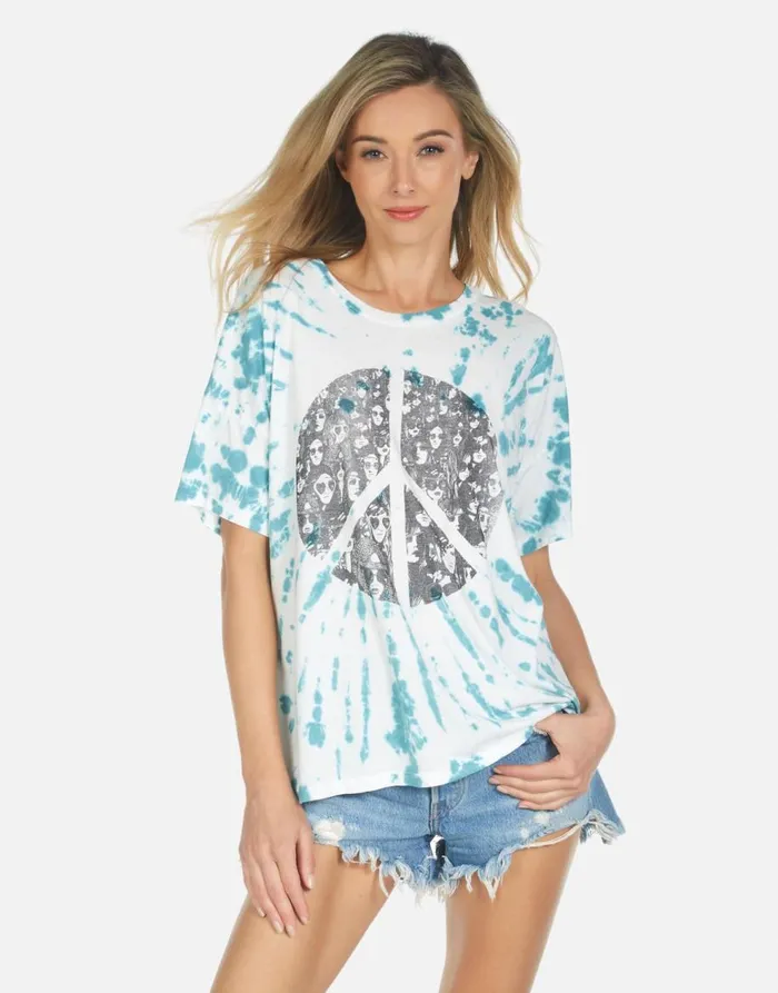 Women039s Liberty Peace Hippie Teal Splash Lauren Moshi Short Sleeve