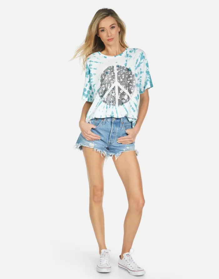 Women039s Liberty Peace Hippie Teal Splash Lauren Moshi Short Sleeve