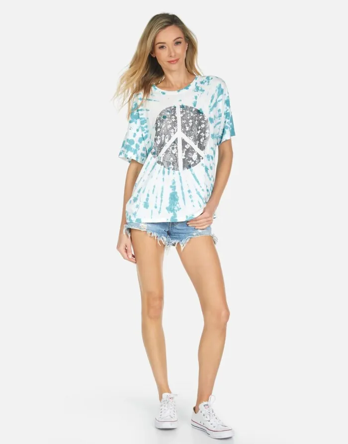 Women039s Liberty Peace Hippie Teal Splash Lauren Moshi Short Sleeve