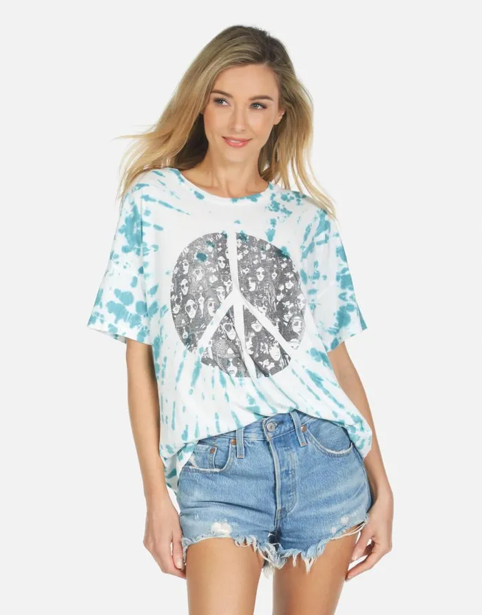 Women039s Liberty Peace Hippie Teal Splash Lauren Moshi Short Sleeve