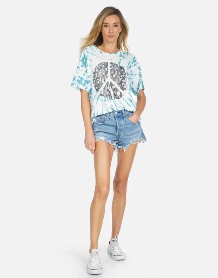 Women039s Liberty Peace Hippie Teal Splash Lauren Moshi Short Sleeve