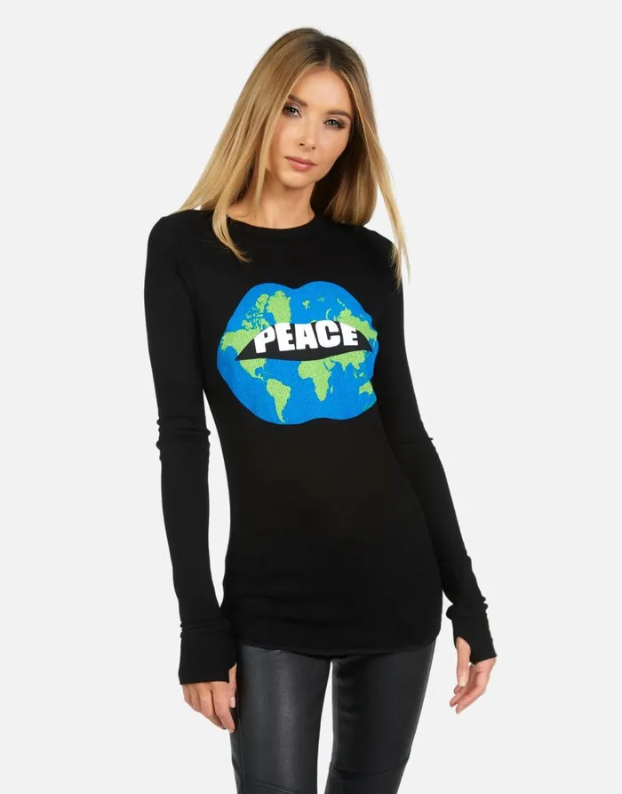 Women039s McKinley X World Peace Lips Black Lauren Moshi Long Sleeve