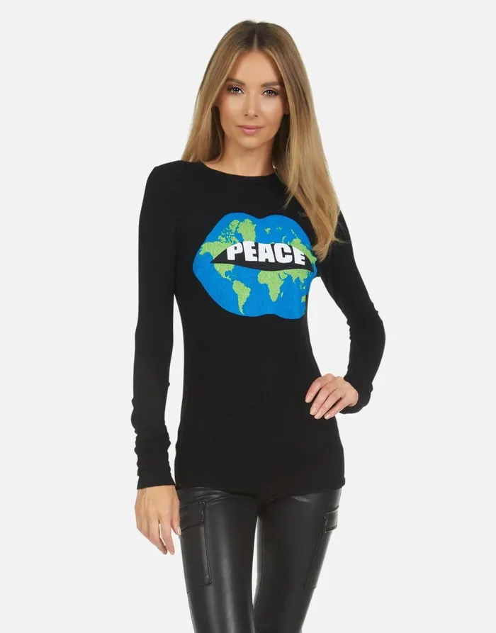 Women039s McKinley X World Peace Lips Black Lauren Moshi Long Sleeve
