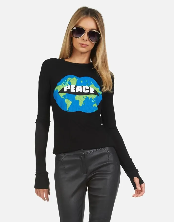 Women039s McKinley X World Peace Lips Black Lauren Moshi Long Sleeve