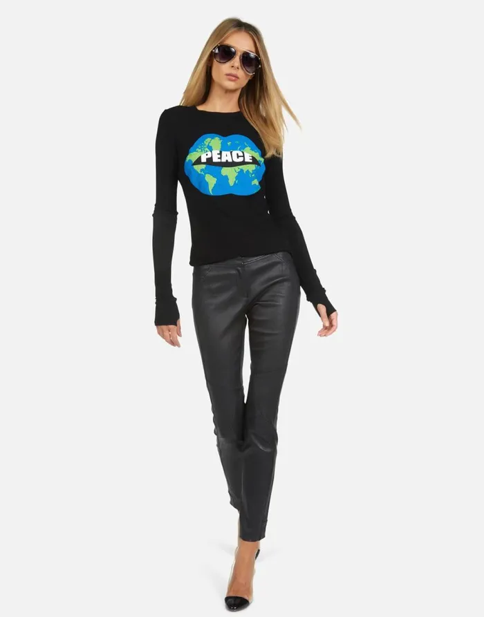 Women039s McKinley X World Peace Lips Black Lauren Moshi Long Sleeve