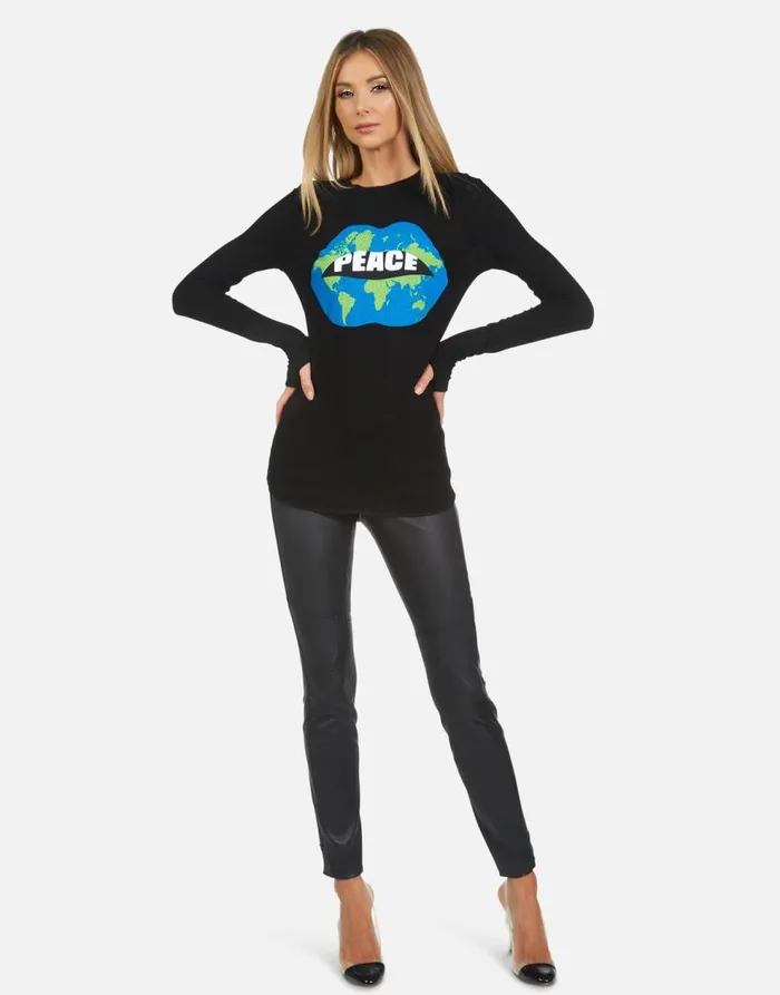 Women039s McKinley X World Peace Lips Black Lauren Moshi Long Sleeve